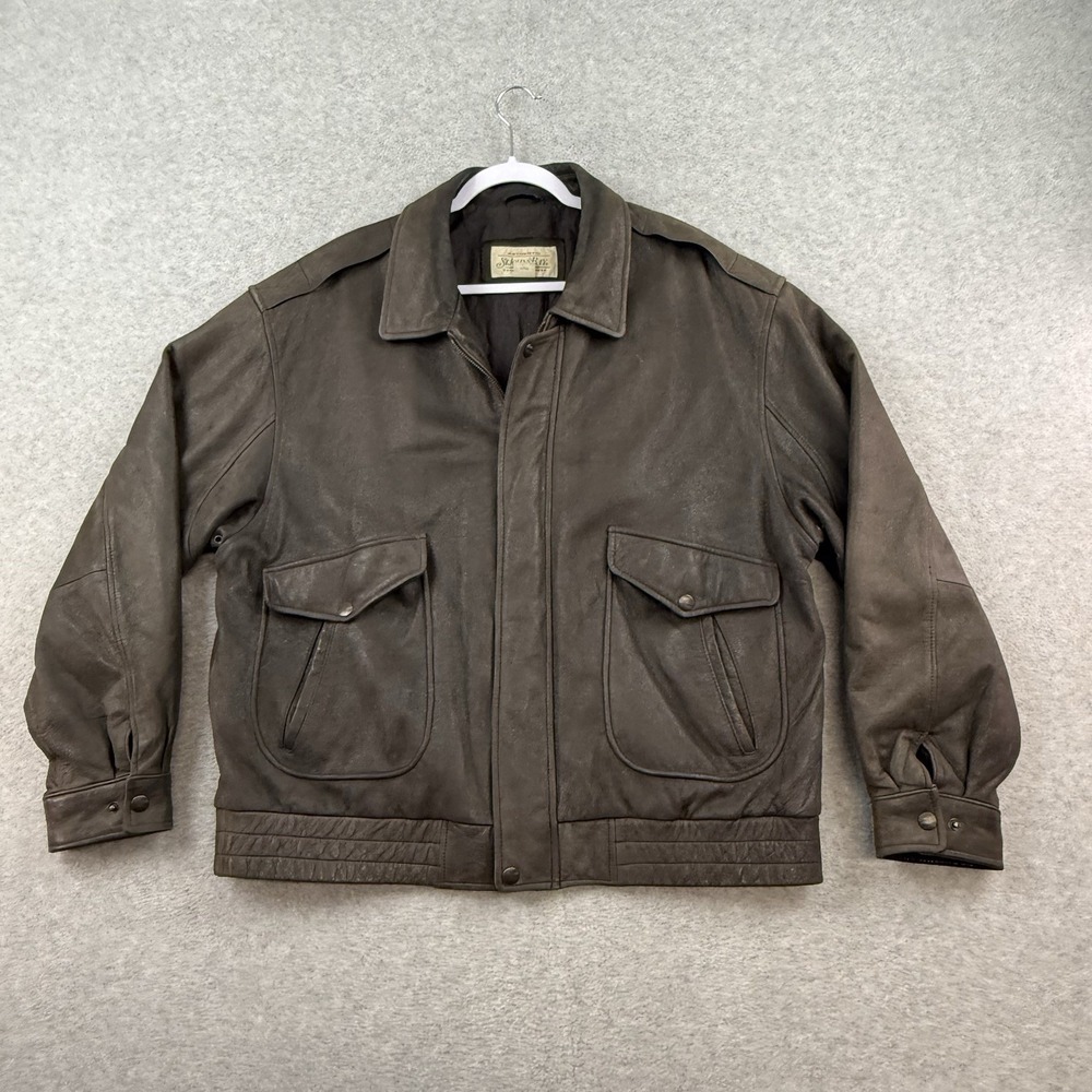 St Johns Bay Leather Jacket Mens XL Brown Lined Vintage 90s Bomber Heavy Grunge